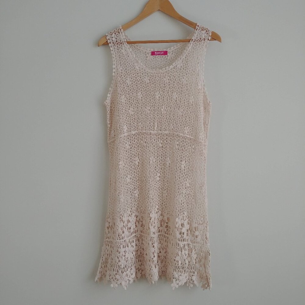 Somya Collection 100% cotton crochet look loose open knit dress cover approx M